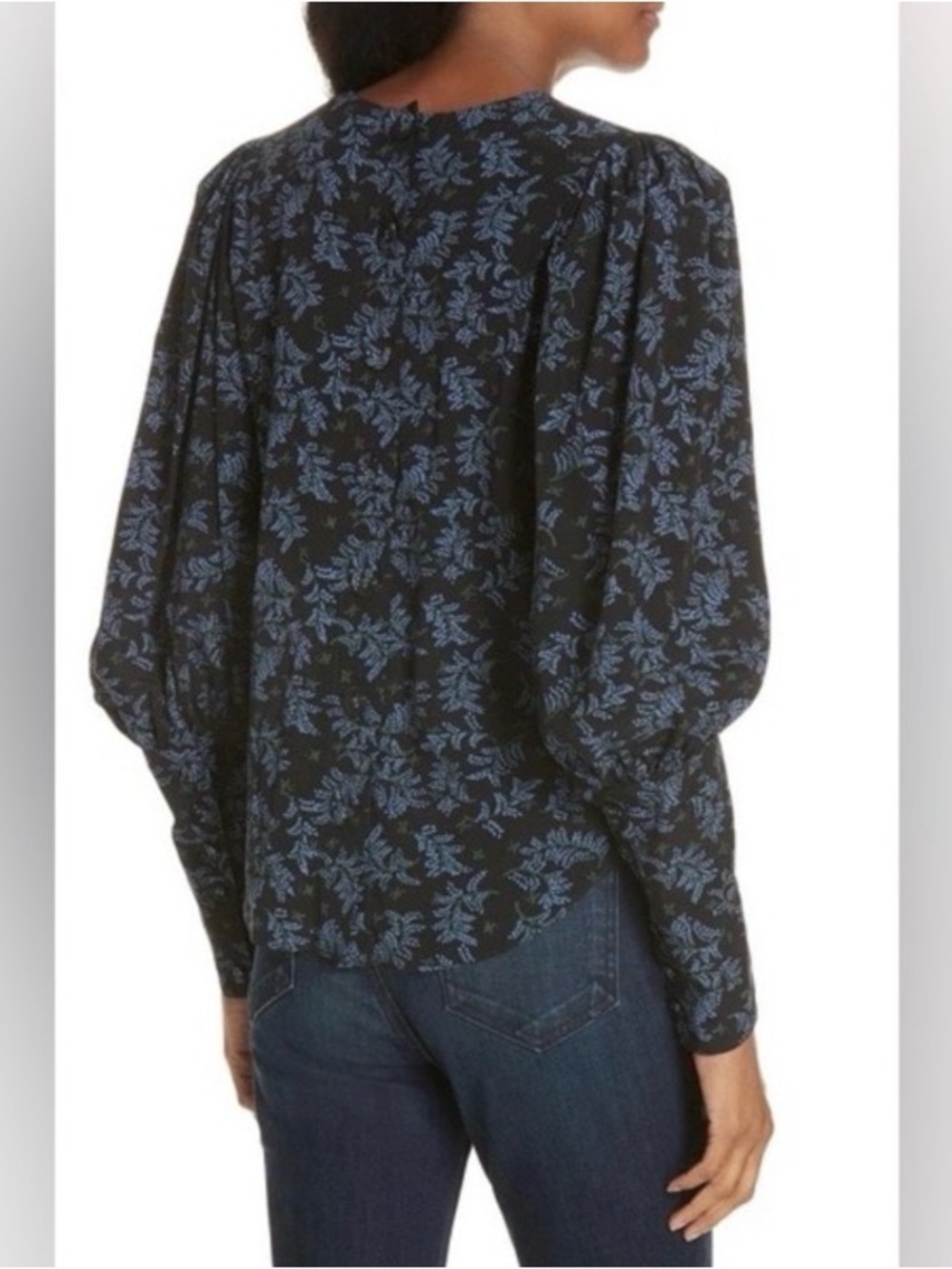 Veronica Beard Clarke Silk Puff Sleeve blouse 8 floral buttons - Picture 2 of 12